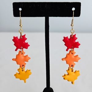 SD Handmade Autumn Maple Leaf Boho Dangling Fall Earrings in Red/Yellow/Orange